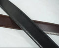Classic men's stitched belt with polished metal buckle in black and dark brown