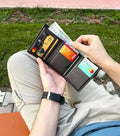 Men's slim embossed grid bifold wallet with card slots and cash compartment