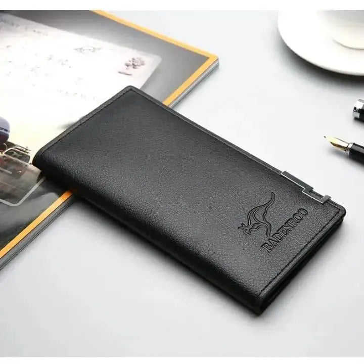 Premium long wallet for men with slim profile, card storage and metal corner detail
